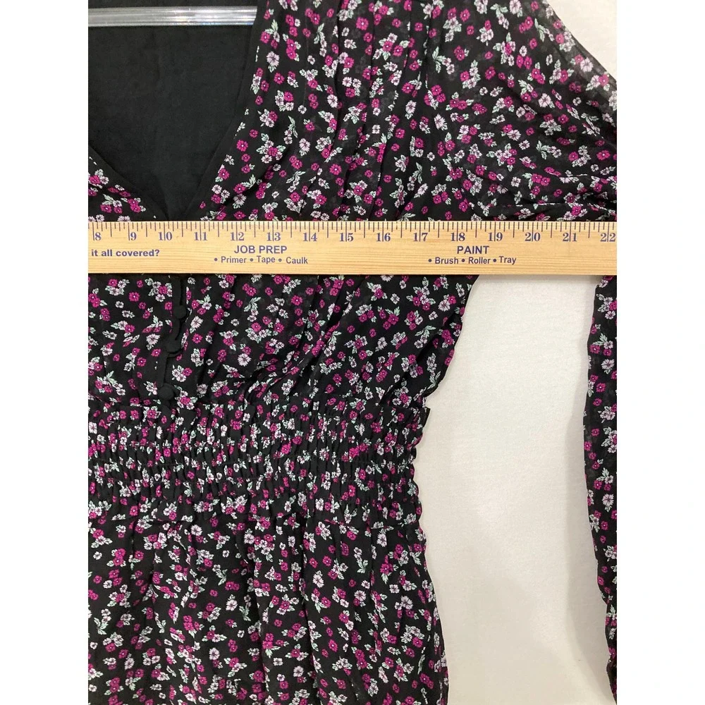 The Kooples Floral Blouse size 2 Smocked Waist V-Neck Peplum Top Feminine
